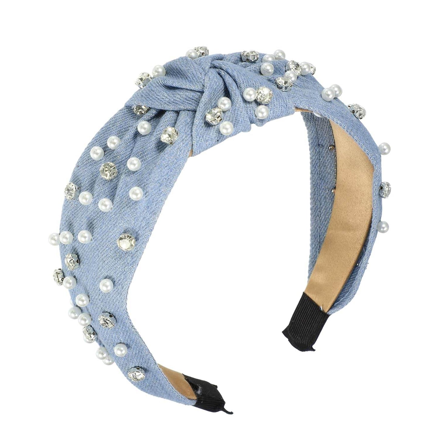 Pearly Rhinestones Crystal Knotted Headband, Light Blue - GUDTINGZZHAIR