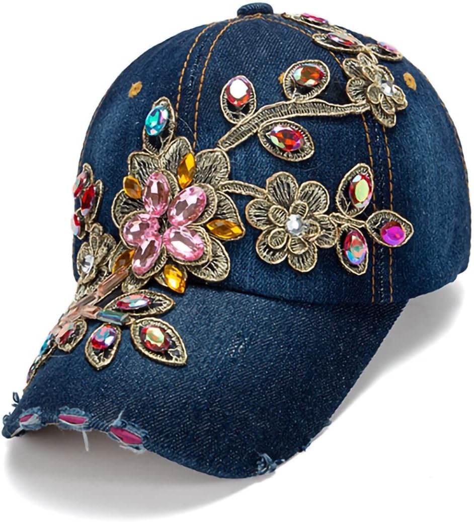 Multi-Color Rhinestone Baseball Cap Bling Denim - GUDTINGZZHAIR