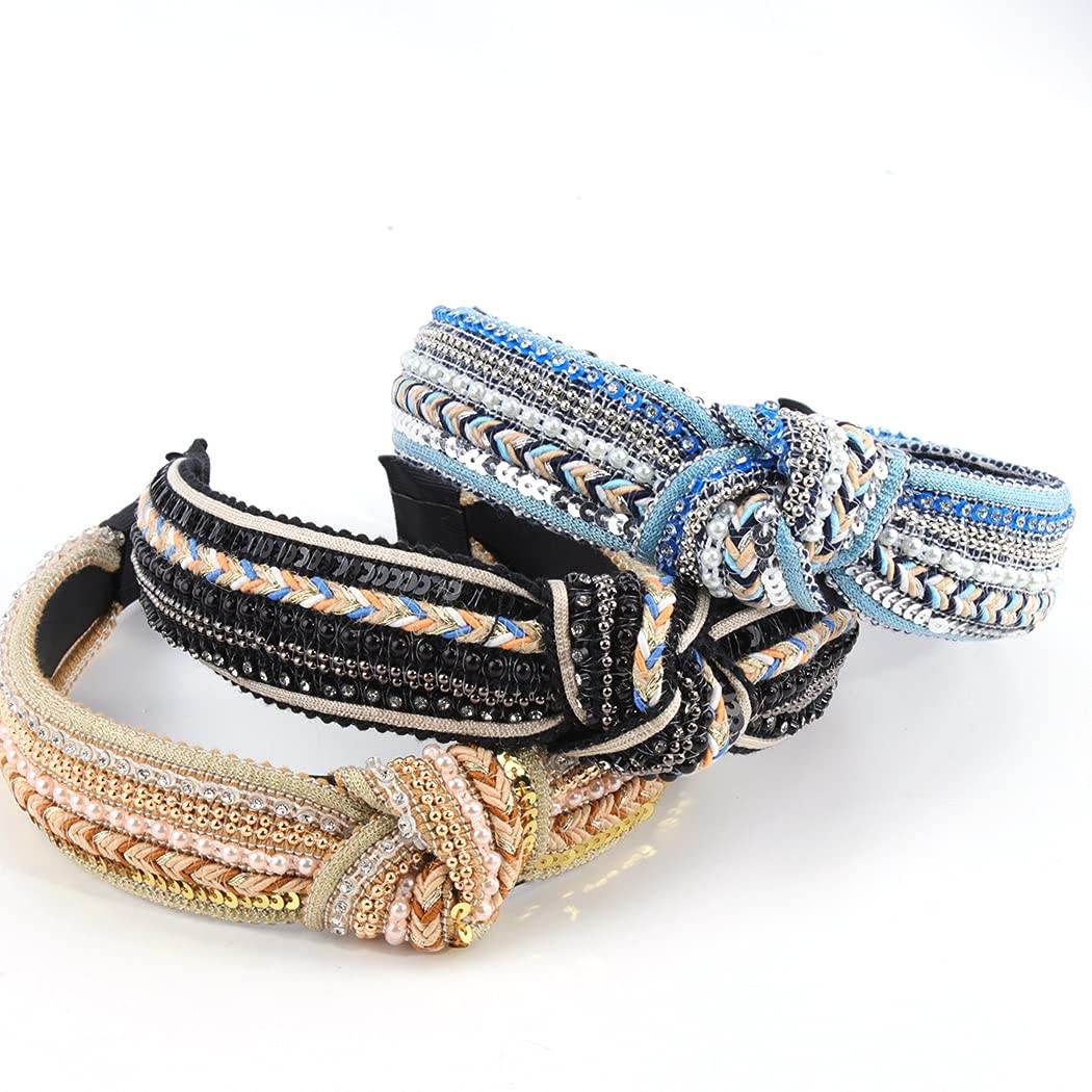 Knotted Boho & Crystal Pearl Headbands - 3 Pack - GUDTINGZZHAIR
