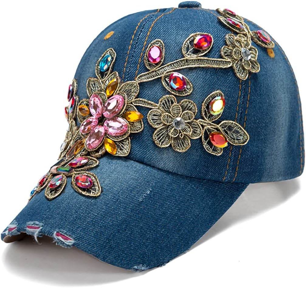 Multi-Color Rhinestone Baseball Cap Bling Denim - GUDTINGZZHAIR