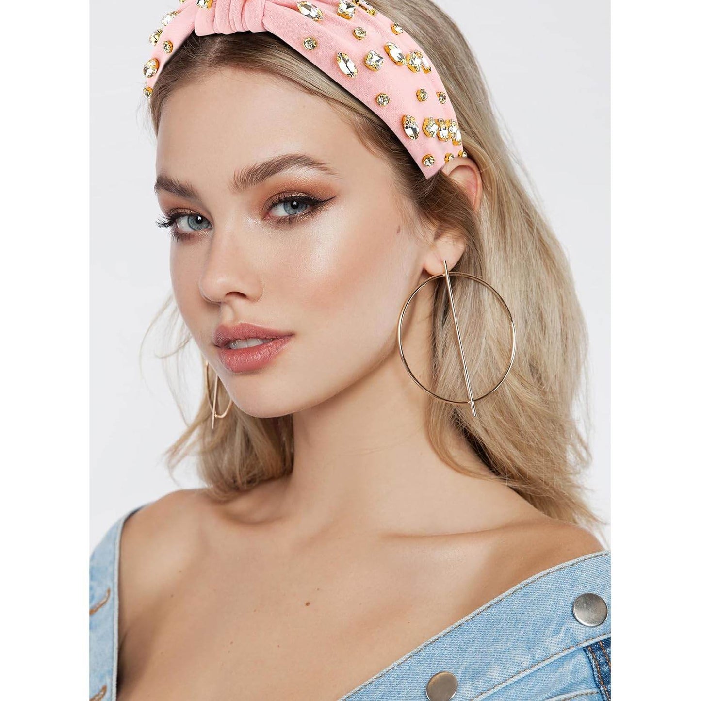 Pink Knotted Headband with Rhinestone Jeweled Beaded - GUDTINGZZHAIR