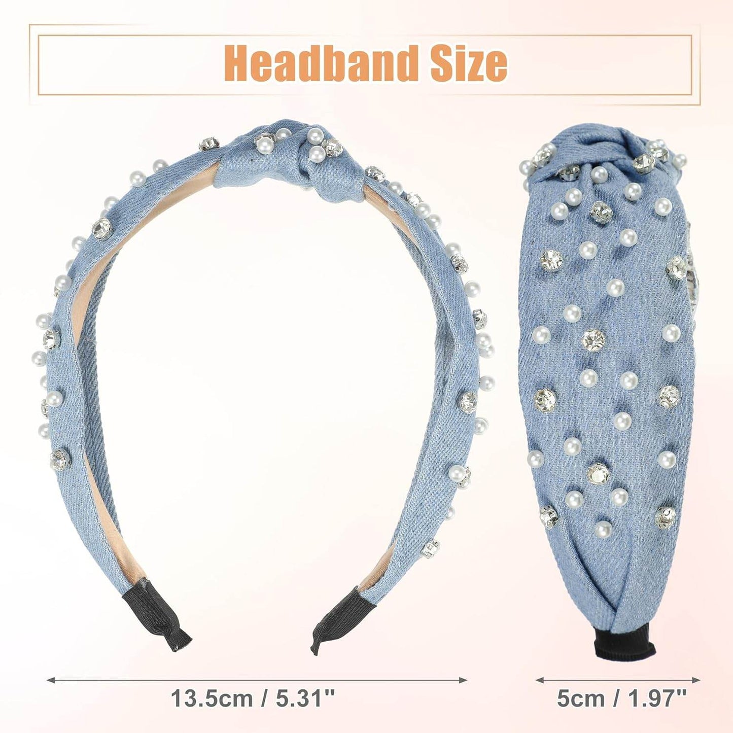 Pearly Rhinestones Crystal Knotted Headband, Light Blue - GUDTINGZZHAIR