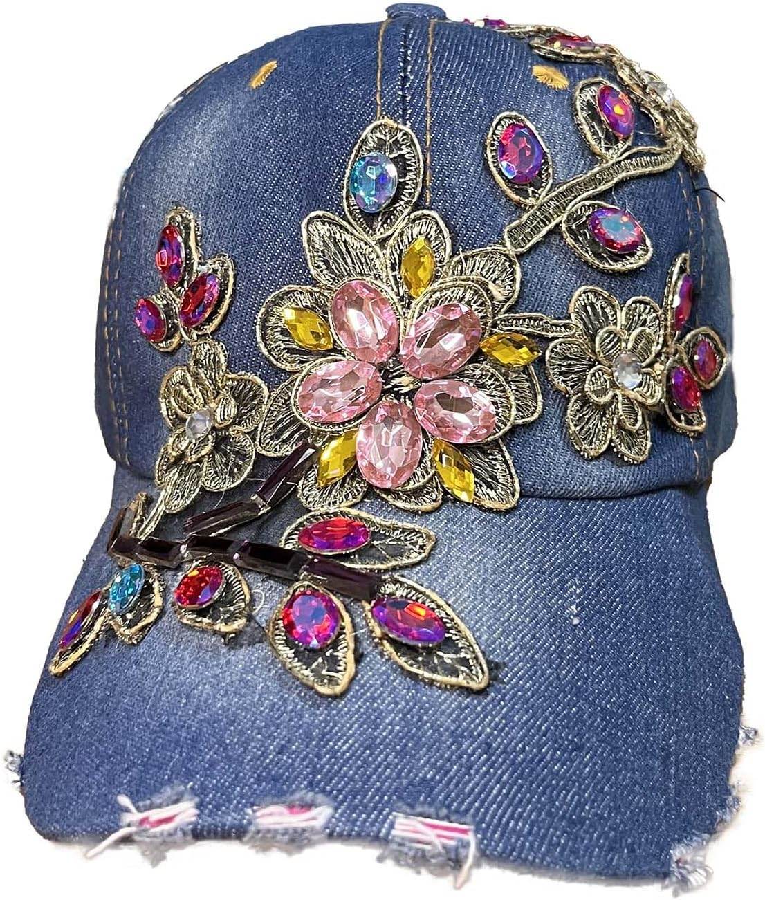 Multi-Color Rhinestone Baseball Cap Bling Denim - GUDTINGZZHAIR