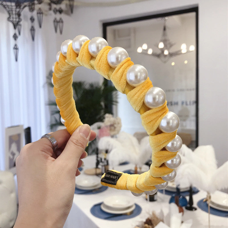Queen's Pearl-Wrapped Broad-Brimmed Headband