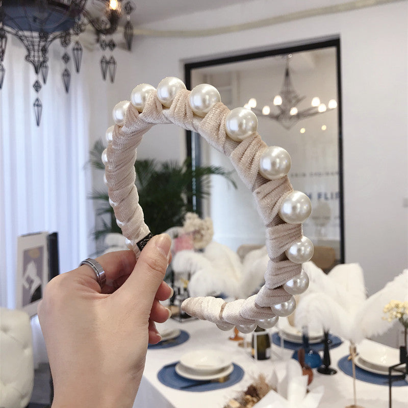 Queen's Pearl-Wrapped Broad-Brimmed Headband