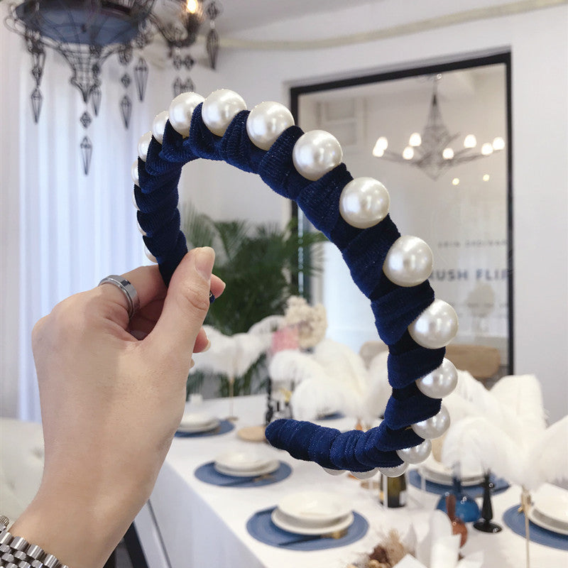 Queen's Pearl-Wrapped Broad-Brimmed Headband