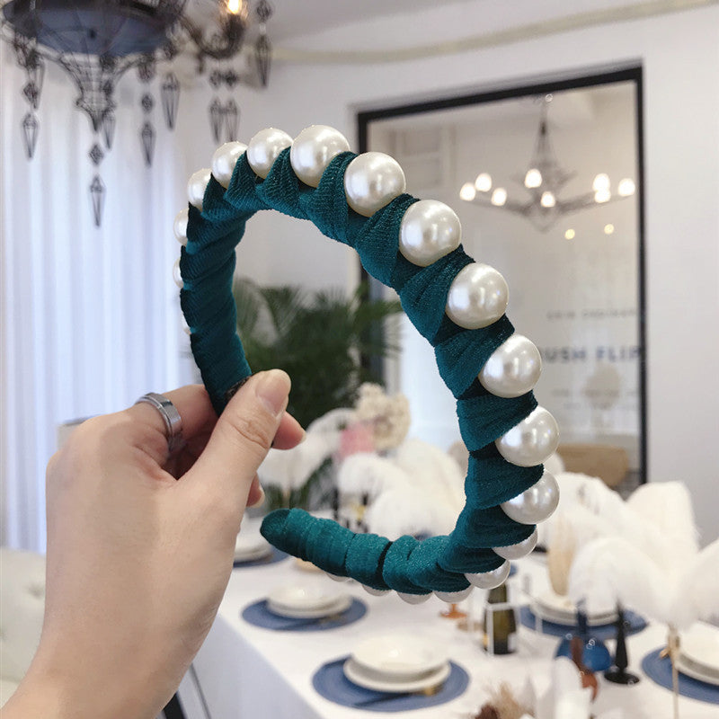 Queen's Pearl-Wrapped Broad-Brimmed Headband