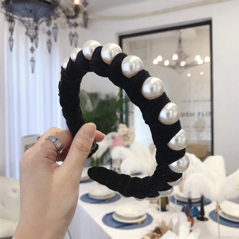 Queen's Pearl-Wrapped Broad-Brimmed Headband