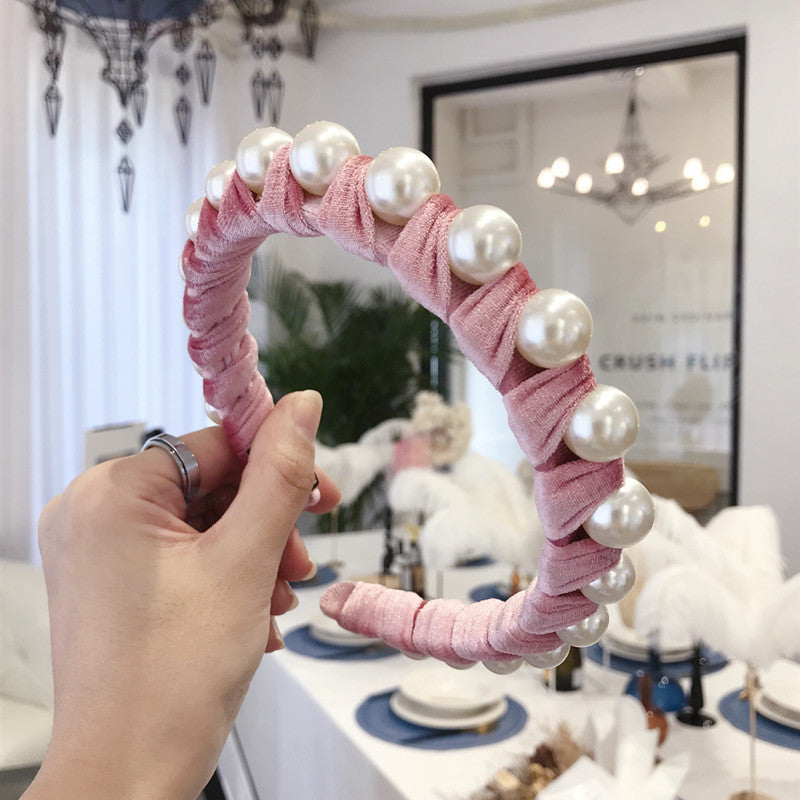 Queen's Pearl-Wrapped Broad-Brimmed Headband