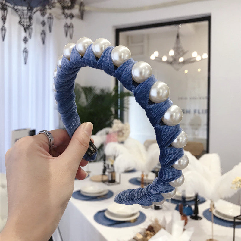 Queen's Pearl-Wrapped Broad-Brimmed Headband