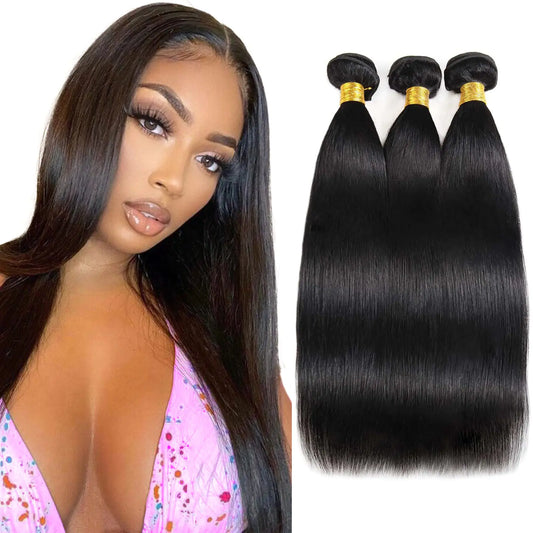 Human Hair Bundles (10 12 14 Inch) Straight 3 Bundles