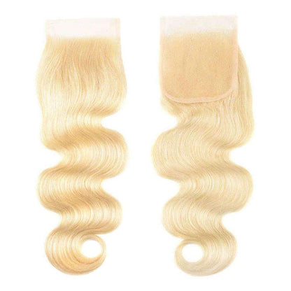 Blonde Body Wave Hair 3 Bundles with Transparent Lace Closure (12 14 16+10")
