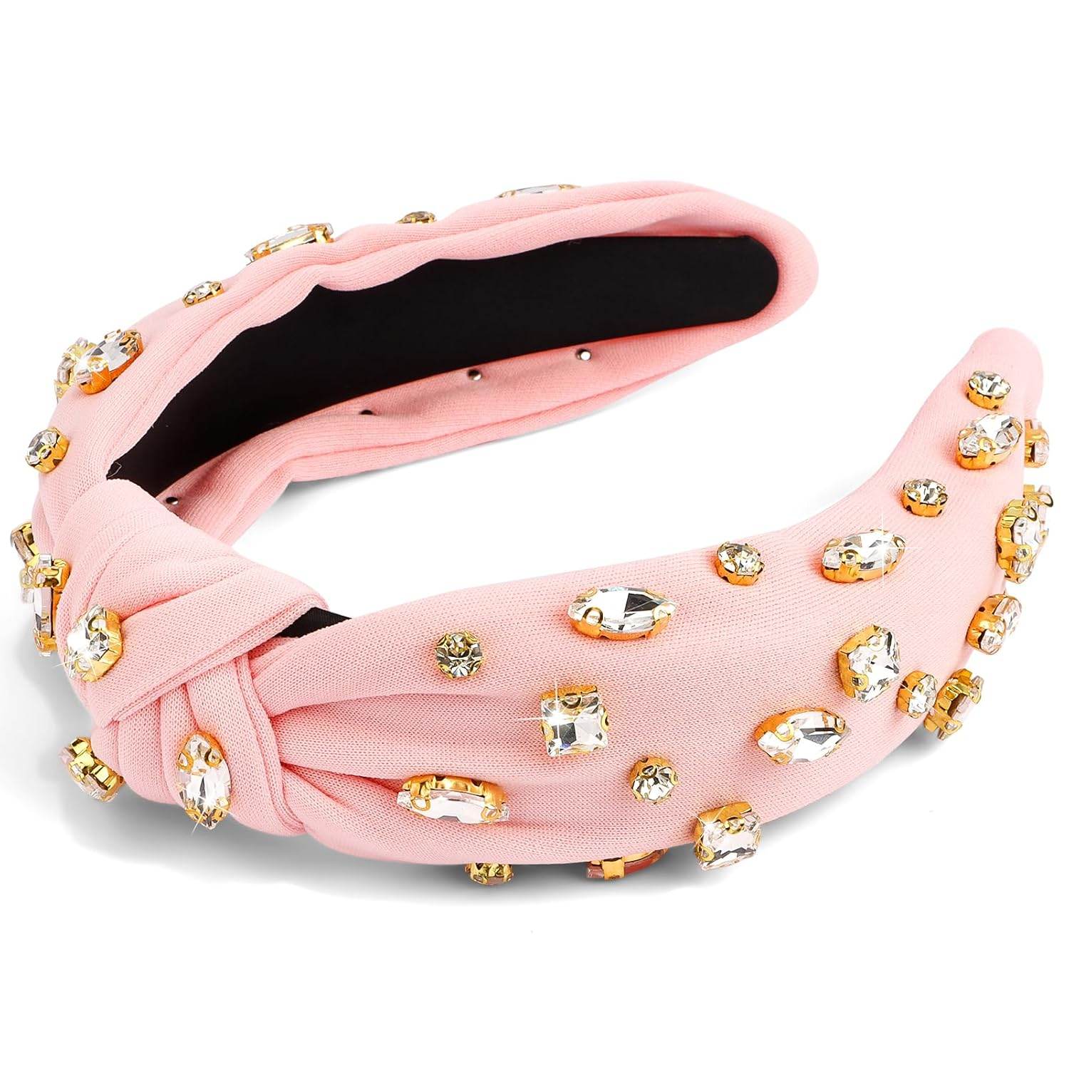 Pink Knotted Headband with Rhinestone Jeweled Beaded - GUDTINGZZHAIR 