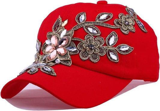 Bling Baseball Cap Lace Flower Rhinestone Denim - GUDTINGZZHAIR 