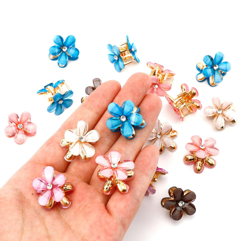 20Pcs Crystal Flower Hair Clips Mini Spring Claw Clips