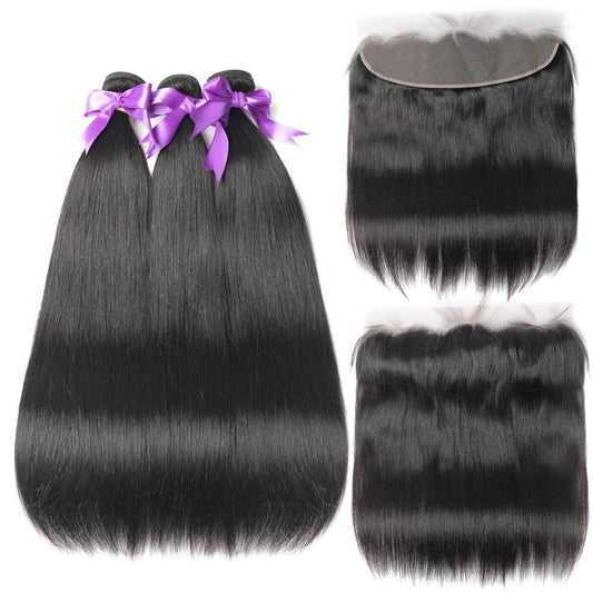 Straight Hair 3 Bundles With Frontal Closure 13x4 - GUDTINGZZHAIR 