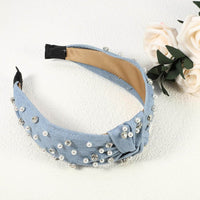 Pearly Rhinestones Crystal Knotted Headband, Light Blue - GUDTINGZZHAIR 