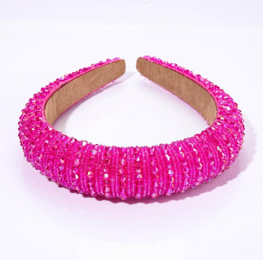 Hot Pink Headband Crystal Rhinestone Padded - GUDTINGZZHAIR 
