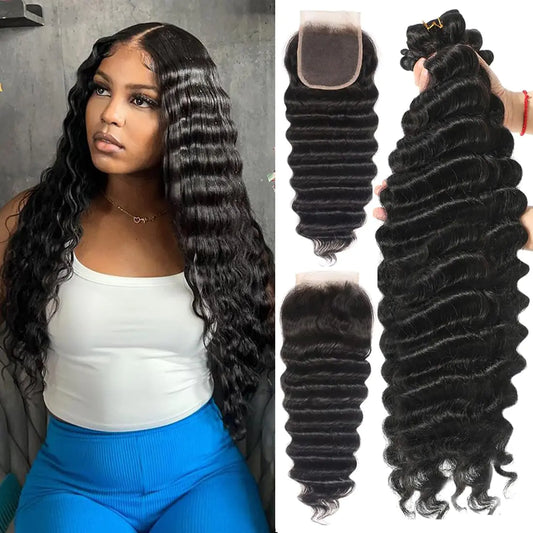 Loose Wave Bundles with Closure(18 20 22 24+16 InchFree Part)