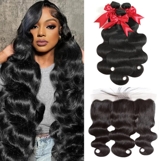 Human Hair Bundles with Frontal 16 18 20 with 14 Inch Brazilian Body Wave